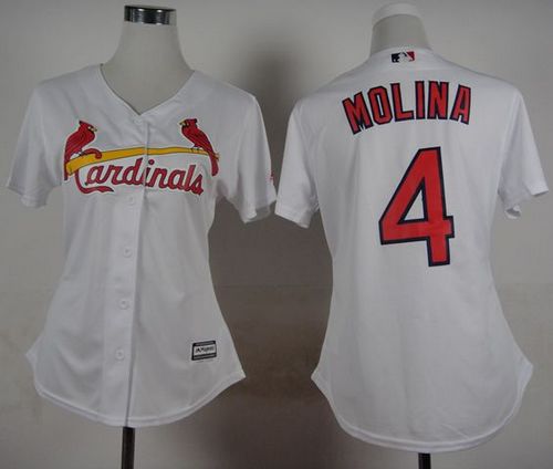 Cardinals #4 Yadier Molina White Women's Fashion Stitched MLB Jersey