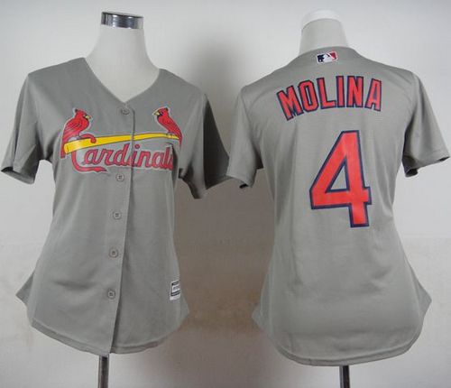 Cardinals #4 Yadier Molina Grey Road Women's Stitched MLB Jersey