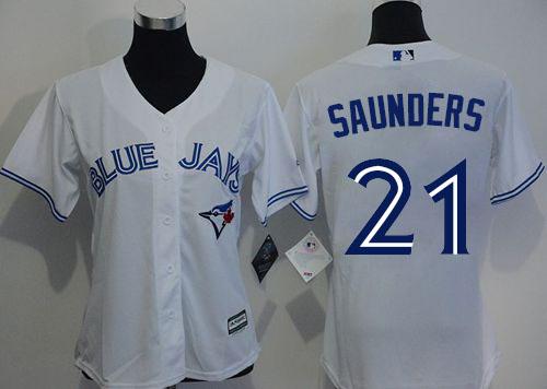Blue Jays #21 Michael Saunders White Home Women's Stitched MLB Jersey