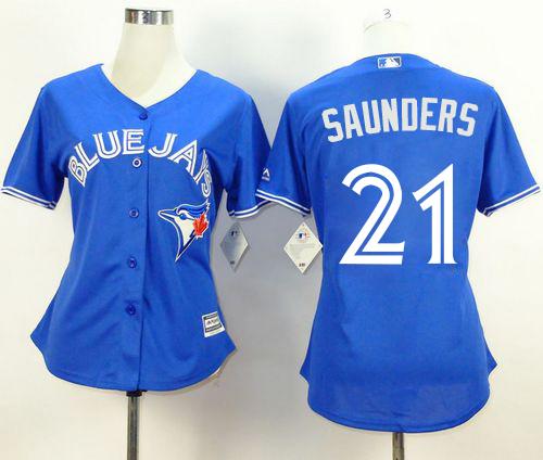 Blue Jays #21 Michael Saunders Blue Alternate Women's Stitched MLB Jersey
