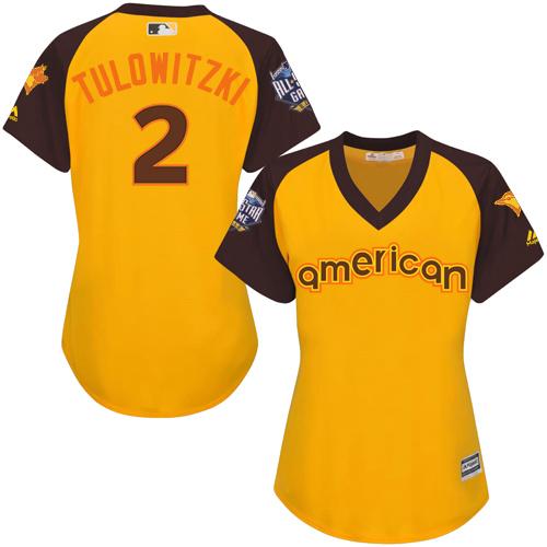 Blue Jays #2 Troy Tulowitzki Gold 2016 All-Star American League Women's Stitched MLB Jersey