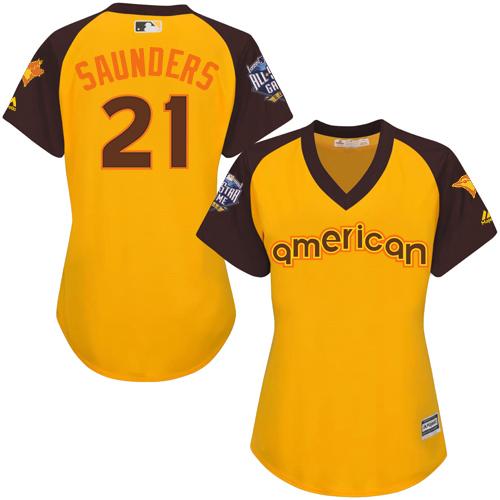 Blue Jays #21 Michael Saunders Gold 2016 All-Star American League Women's Stitched MLB Jersey