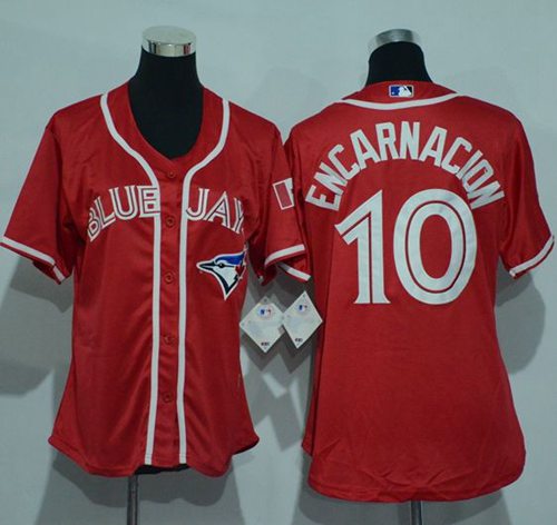 Blue Jays #10 Edwin Encarnacion Red Canada Day Women's Stitched MLB Jersey