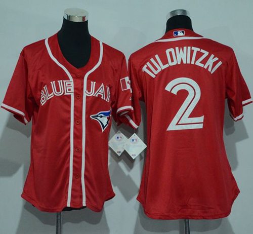 Blue Jays #2 Troy Tulowitzki Red Canada Day Women's Stitched MLB Jersey