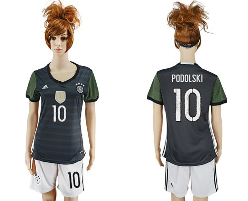Women's Germany #10 Podolski Away Soccer Country Jersey