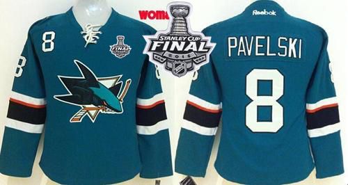 Sharks #8 Joe Pavelski Teal 2016 Stanley Cup Final Patch Women's Home Stitched NHL Jersey