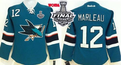 Sharks #12 Patrick Marleau Teal 2016 Stanley Cup Final Patch Women's Home Stitched NHL Jersey