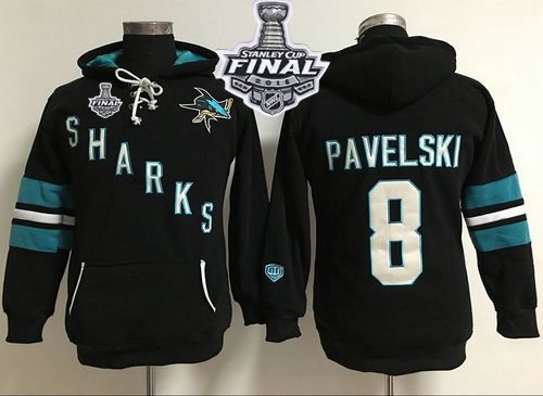 San Jose Sharks #8 Joe Pavelski Black 2016 Stanley Cup Final Patch Women's Old Time Heidi Hoodie NHL Hoodie
