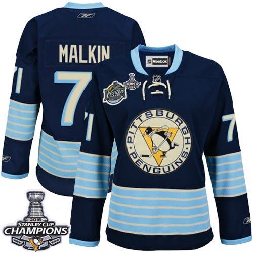 Penguins #71 Evgeni Malkin Women 2011 Winter Classic Vintage Dark Blue 2016 Stanley Cup Champions Stitched NHL Jersey