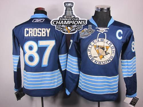 Penguins #87 Sidney Crosby Women 2011 Winter Classic Vintage Dark Blue 2016 Stanley Cup Champions Stitched NHL Jersey