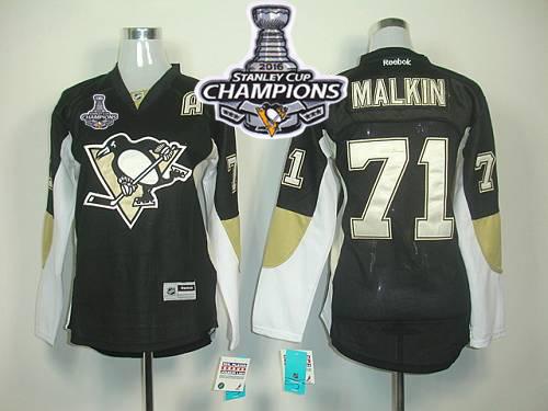 Penguins #71 Vgeni Malkin Black 2016 Stanley Cup Champions Women's Home Stitched NHL Jersey