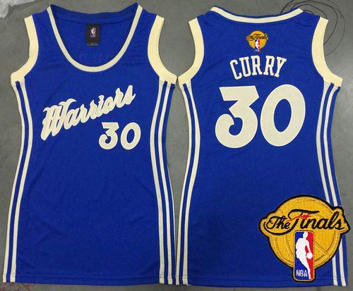 Warriors #30 Stephen Curry Blue 2015-2016 Christmas Day The Finals Patch Women's Dress Stitched NBA Jersey