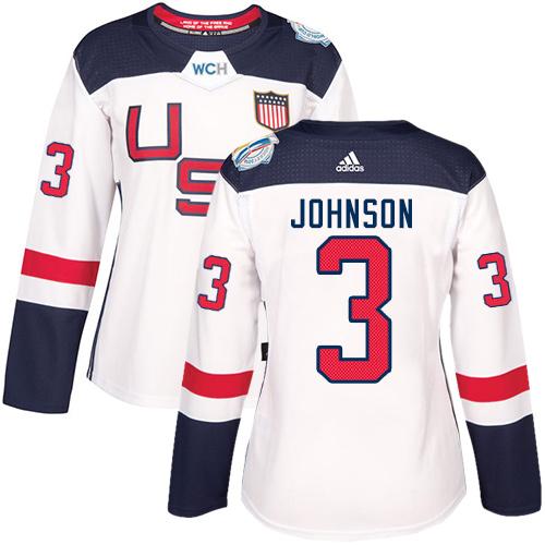Team USA #3 Jack Johnson White 2016 World Cup Women's Stitched NHL Jersey