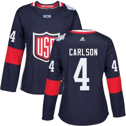 Team USA #4 John Carlson Navy Blue 2016 World Cup Women's Stitched NHL Jersey