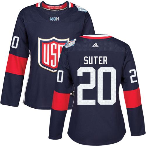 Team USA #20 Ryan Suter Navy Blue 2016 World Cup Women's Stitched NHL Jersey
