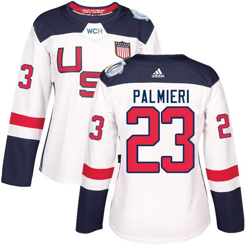 Team USA #23 Kyle Palmieri White 2016 World Cup Women's Stitched NHL Jersey