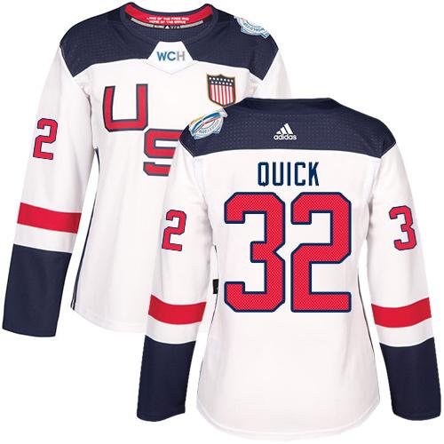 Team USA #32 Jonathan Quick White 2016 World Cup Women's Stitched NHL Jersey