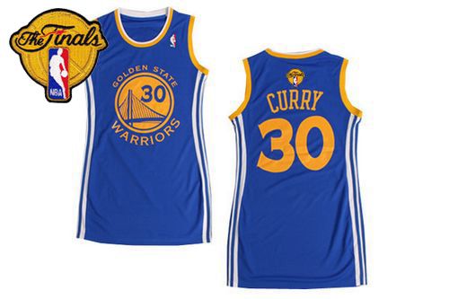 Warriors #30 Stephen Curry Blue The Finals Patch Women's Dress Stitched NBA Jersey