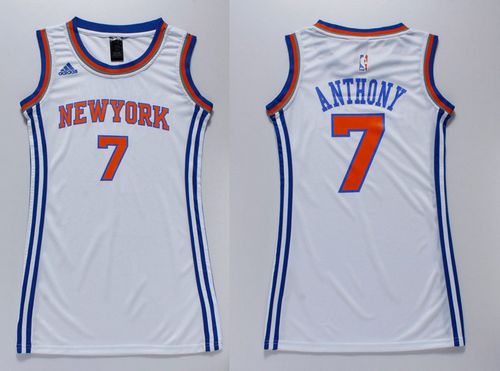 Knicks #7 Carmelo Anthony White Women's Dress Stitched NBA Jersey
