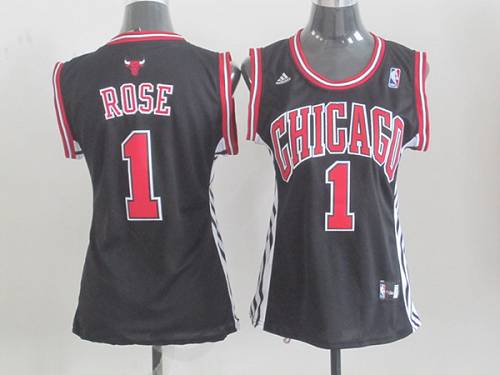 Bulls #1 Derrick Rose Black Women's Alternate Stitched NBA Jersey