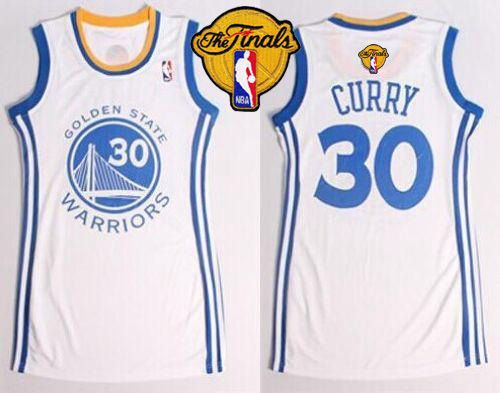 Warriors #30 Stephen Curry White The Finals Patch Women's Dress Stitched NBA Jersey