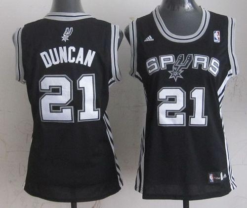 Spurs #21 Tim Duncan Black Women's Road Stitched NBA Jersey