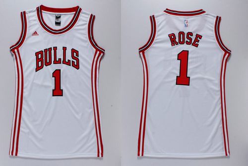 Bulls #1 Derrick Rose White Women's Dress Stitched NBA Jersey