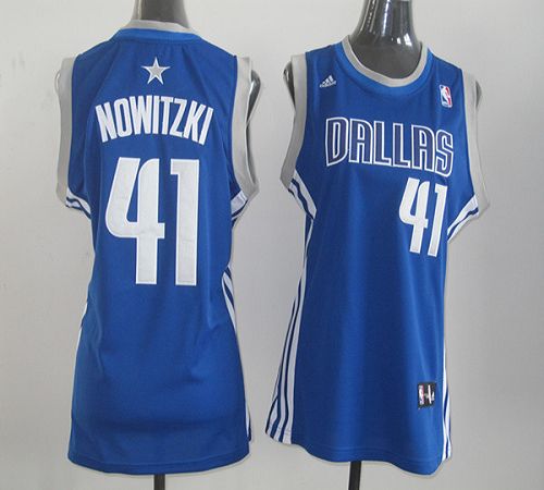 Mavericks #41 Dirk Nowitzki Blue Women's Road Stitched NBA Jersey