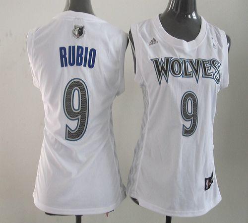 Timberwolves #9 Ricky Rubio White Women Fashion Stitched NBA Jersey