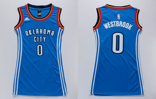 Thunder #0 Russell Westbrook Blue Women's Dress Stitched NBA Jersey