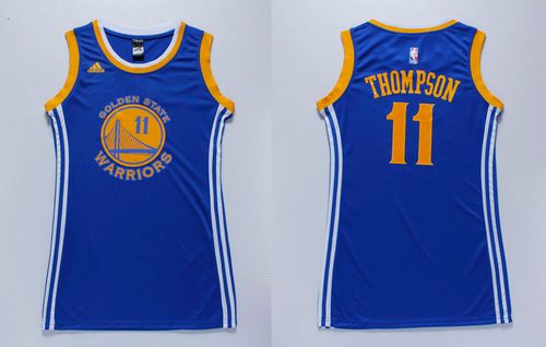 Warriors #11 Klay Thompson Blue Women's Dress Stitched NBA Jersey