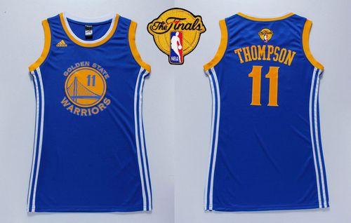 Warriors #11 Klay Thompson Blue The Finals Patch Women's Dress Stitched NBA Jersey