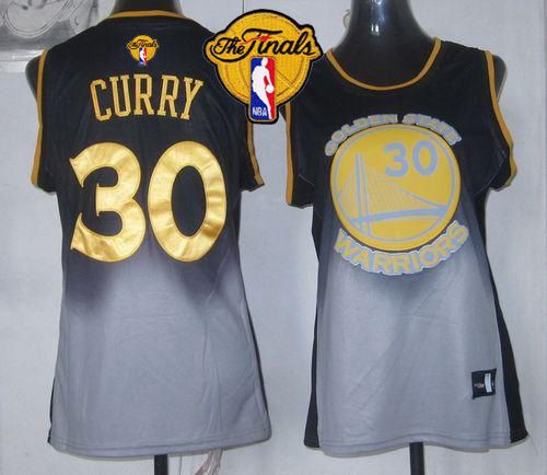 Warriors #30 Stephen Curry Black/Grey The Finals Patch Women's Fadeaway Fashion Stitched NBA Jersey