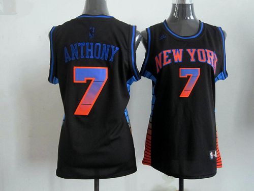 Knicks #7 Carmelo Anthony Black Women's Vibe Stitched NBA Jersey