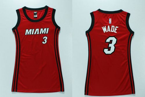 Heat #3 Dwyane Wade Red Women's Dress Stitched NBA Jersey