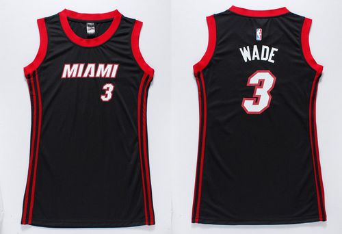 Heat #3 Dwyane Wade Black Women's Dress Stitched NBA Jersey