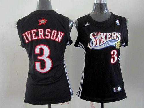 76ers #3 Allen Iverson Black Women's Alternate Stitched NBA Jersey