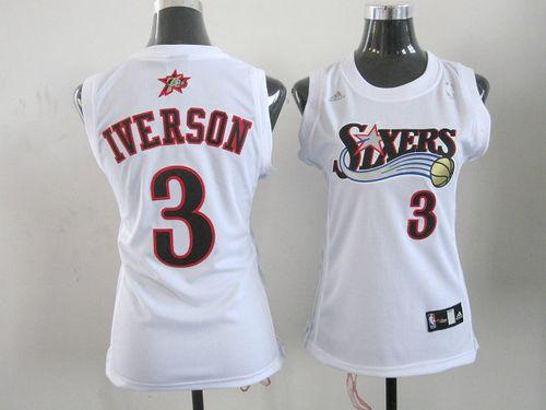76ers #3 Allen Iverson White Women's Home Stitched NBA Jersey