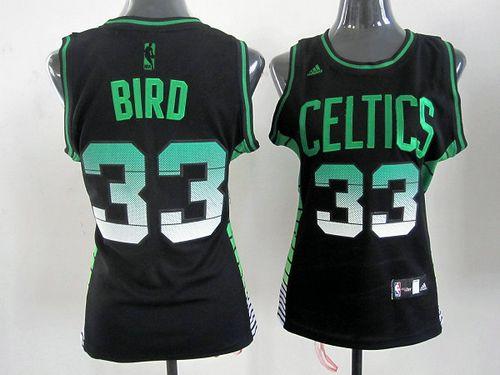 Celtics #33 Larry Bird Black Women's Vibe Stitched NBA Jersey