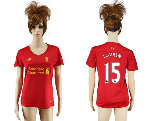 Women's Liverpool #15 Lovren Red Home Soccer Club Jersey