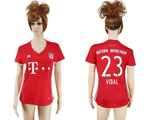 Women's Bayern Munchen #23 Vidal Home Soccer Club Jersey