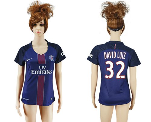 Women's Paris Saint-Germain #32 David Luiz Home Soccer Club Jersey