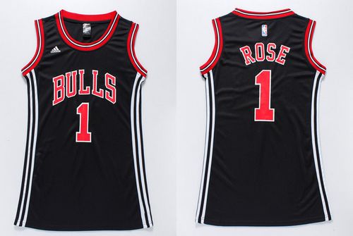 Bulls #1 Derrick Rose Black Women's Dress Stitched NBA Jersey