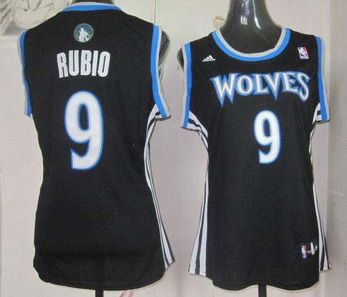 Timberwolves #9 Ricky Rubio Black Women's Alternate Stitched NBA Jersey
