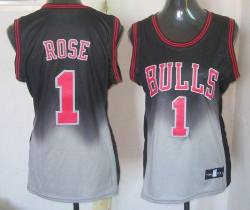 Bulls #1 Derrick Rose Black/Grey Fadeaway Fashion Women's Stitched NBA Jersey