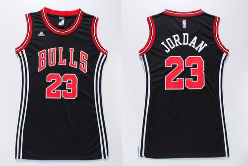 Bulls #23 Michael Jordan Black Women's Dress Stitched NBA Jersey