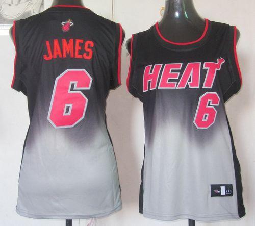 Heat #6 LeBron James Black/Grey Women's Fadeaway Fashion Stitched NBA Jersey