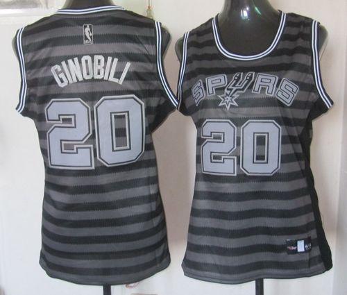 Spurs #20 Manu Ginobili Black/Grey Women's Groove Stitched NBA Jersey
