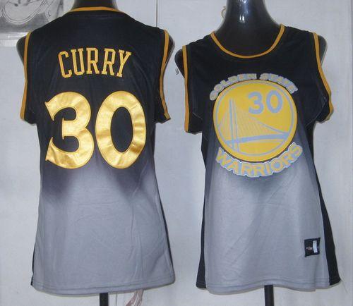 Warriors #30 Stephen Curry Black/Grey Women's Fadeaway Fashion Stitched NBA Jersey