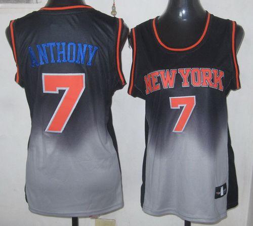 Knicks #7 Carmelo Anthony Black/Grey Women's Fadeaway Fashion Stitched NBA Jersey